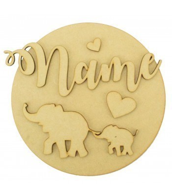 Laser Cut Personalised 3D Basic Circle Plaque - Elephant Themed